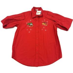 Vintage NWT Disney Button Down Shirt Mickey Pluto Christmas Holiday Womens Small